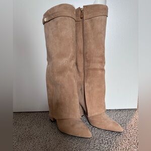 Tan Suede Knee-High Boots